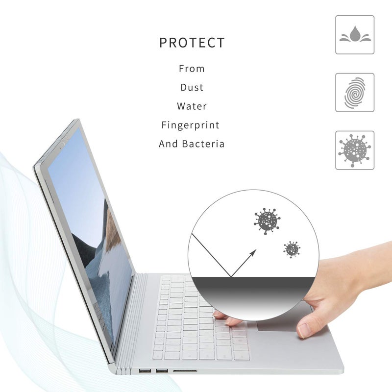 Digi-Tatoo غطاء حماية لوحة المفاتيح Digi-Tatoo SurfaceMate لجهاز Microsoft Surface Book 3/ Book 2/ Laptop 2 13.5''/15'' إصدار 2020/2017/2018، رقيق جداً 0.18 مم، عالي الشفافية، تخطيط لوحة مفاتيح أمريكي - Image 5